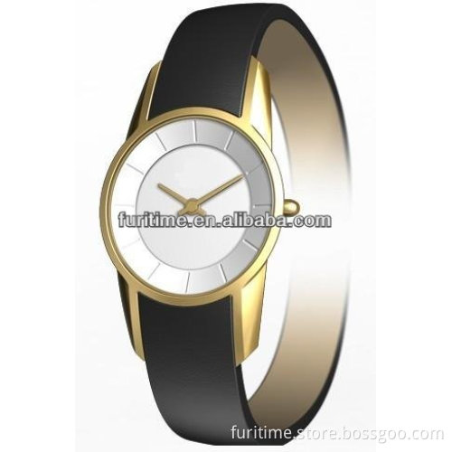 Classic watches men promotional real leather quartz watches